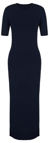 Armani Exchange Logotipo Distintivo en el Pecho, Cuello Redondo, Tejido de Punto sostenible Vestido de ocasión Especial, Morado, XS para Mujer