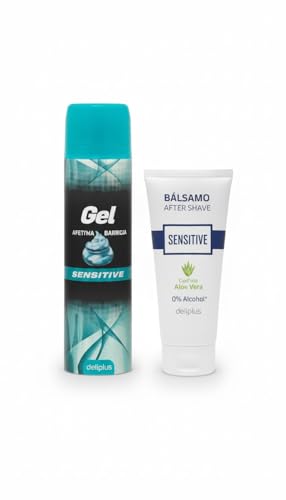 Pack Afeitado Sensitive - Gel de Afeitar 200ml + Bálsamo After Shave 100ml - Kit Cuidado Facial Anti-Irritación para Pieles Sensibles - Enriquecido con Alantoína y Vitamina E