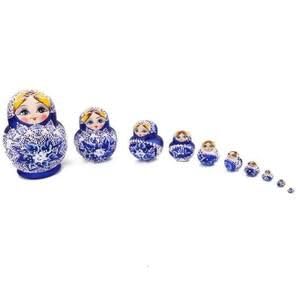 Poupées Russes Série de 10 pièces/Poupées Russes Matriochkas en Bois Peints- Bleu