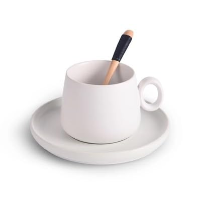 Tazas de Cafe,Coffee Mug Tazas de café cerámica Juego tazas Taza capuchino simple leche con flores vaso té(WHITE)