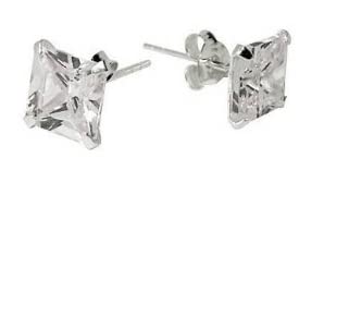 OUTLETISSIMO Pendientes para hombre de plata de cristal RONALDO de acero con diamante cuadrado 10 mm UN26, Talla única, Acero inoxidable, Circón sintético