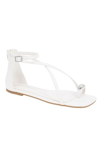 Image of BCBGeneration Kline Flat Sandal with metal toe ring, White