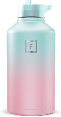 Image of IRON FLASK 64 oz Wide Mouth Water Bottle with Straw | Insulated Half Gallon Water Bottle with Leakproof Straw Lid - BPA Free, Cold 24 Hrs, Sweat Free (Bubble Gum)