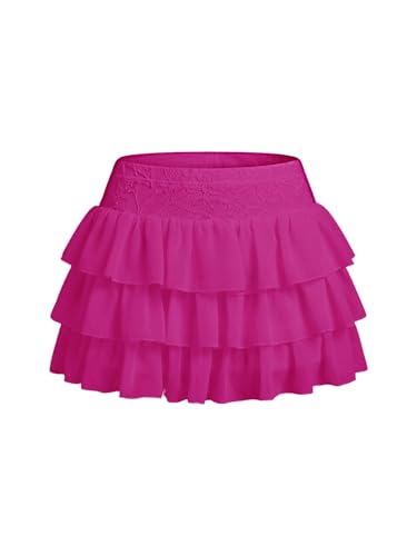 Womens Ruffle Mini Skirt with Shorts Layered Cute Pleated Mini Skort