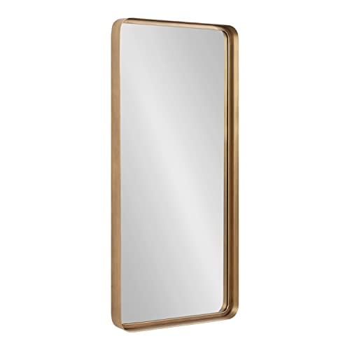 Kate and Laurel Armenta Modern Soft Rectangle Metal Framed Mirror; 20 x 42; Gold; Functional Antique Inspired Wall Mirror Accent for Wall Decor