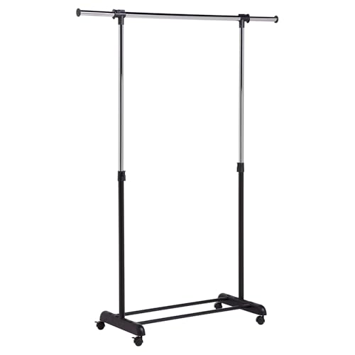 Honey-Can-Do Adjustable Height and Width Rolling Metal Clothes Rack GAR-01124 Chrome, 30 lbs