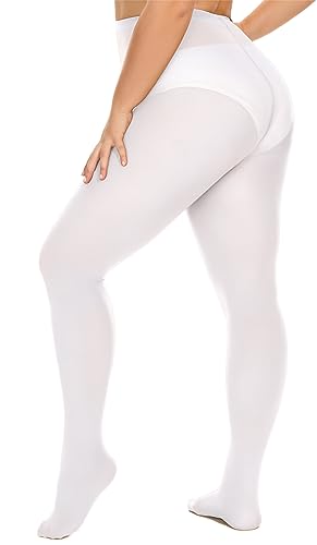 Image of DUCMODA Plus Size Tights for Women, Ultra Soft Solid Color Semi-Opaque Pantyhose, Nylon High Waist Stockings 1X 2X 3X 4X