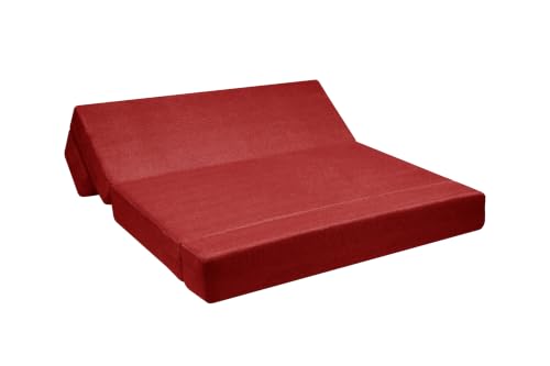 Image of Los Angeles Foldable Three Seater Sofa Cum Bed, Sofa Bed 5 X 6 Feet Jute Fabric Washable Cover- Including Cushion Perfect for Living Room - Red Color