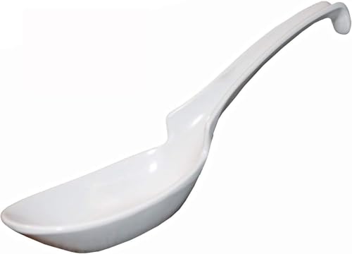 M.V. Trading HS625BR Asian/Chinese Melamine Ladle Style Soup Spoon, White, Set of 6