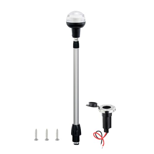 CLGMarine Telescoping Stern Light,Navigation Light,All Round White LED Anchor,USCG 2NM, Removable 2-Pin Plug-in Base,12-24VDC,29-44 Inches,for Pontoon Boats