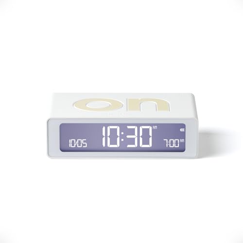 Lexon Flip Mini Réveil Matin de Voyage, Horloge numérique LED on/Off à luminosité réglable, Rechargeable et Tactile, idéal comme réveil de Chevet - Blanc