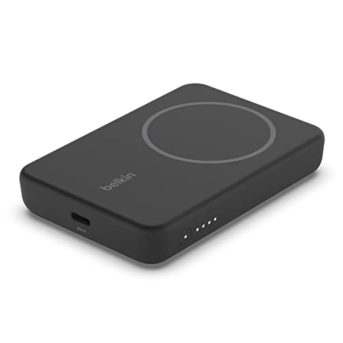Belkin batería Externa magnética de 5000 mAh, Cargador portátil Compatible con MagSafe, Pass-Through, Power Bank con Salida de 7,5 W y Entrada de 10 W, Soporte extraíble, iPhone 17, 16, 15 y más