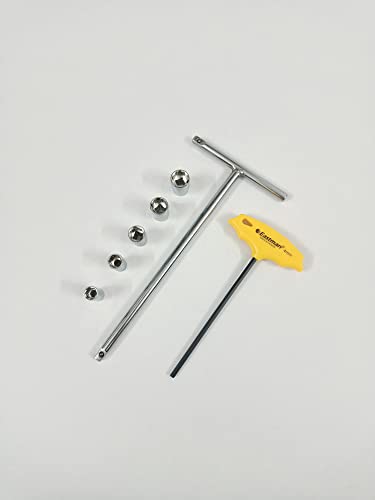 Image of 1 /4 inch Drive T-Handle with 8mm, 9mm, 10mm, 11mm and 12mm Hex Socket Set and 4mm Hex Allen Key, Anti-Slip & Anti-Corrosion properties (Combo 15)