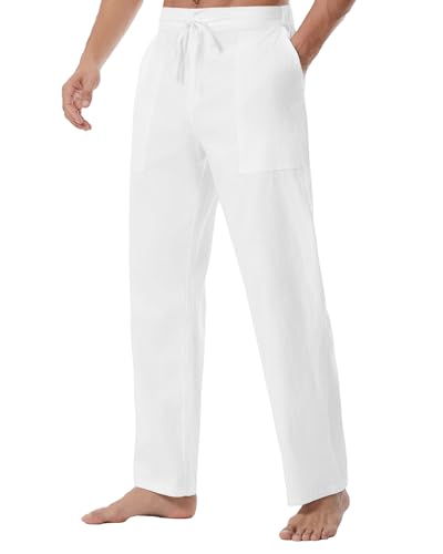 Wangdo Men's Linen Pants Casual Beach Yoga Baggy Trousers Summer Lightweight Elastic Drawstring Waist Pants with Pockets4