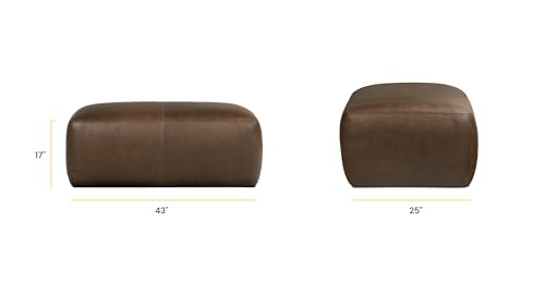 Image of Poly & BARK Denver Ottoman - 43 inch Large Pouf with Feather-Down Topper - Full-Grain Leather Upholstered Pouf Ottoman for Living Room - Vintage Italian Leather in Cocoa Brown