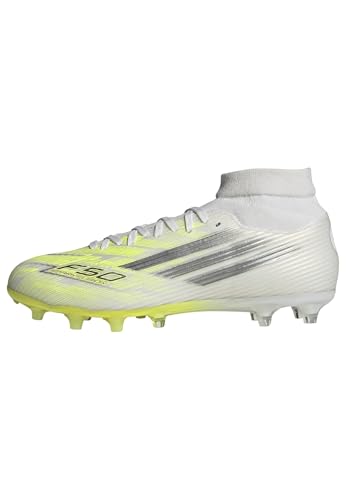 adidas Women's F50 Sparkfusion League Firm Ground/Artificial Ground, White/Iron Metallic/Yellow, 8.5