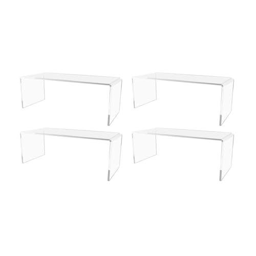 Marketing Holders 4 Pack Clear Acrylic Riser Display Stand 11 Inch Wide by 4.5 Inch Deep by 4 Inch High Elongated Retail Products Bench One Piece Merchandise Showcase Table Decor Platform