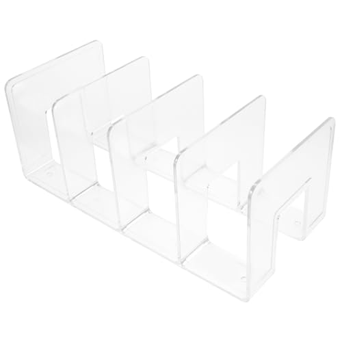 KALLORY Acrylic Book Holder Vertical Baffle Book Shelf for Desk Organization Decorative Bookends for Magazines Documents and More Compartment Design for Easy Access and Classification