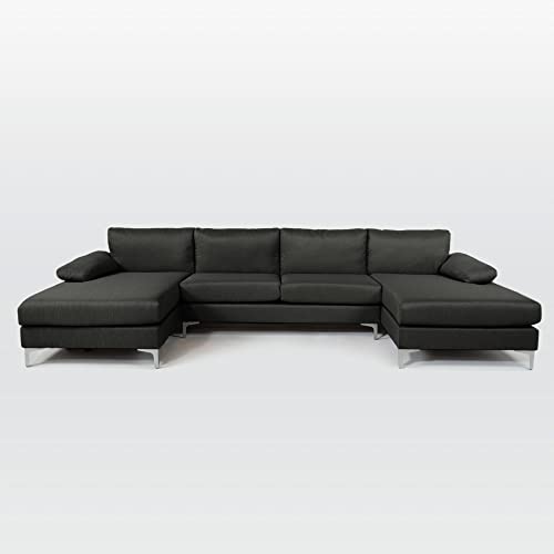 Casa Andrea Milano Modern Large Linen Fabric U-Shape Sectional Sofa, Double Extra Wide Chaise Lounge Couch