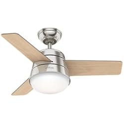 Ventilador Dante Hunter HUNTER FAN, Ventilador de Techo con Luz y Control Remoto para Interiores, Finley, 3 Aspas Reversibles, Color Niquel, 91 cm, Ideal para Verano e Invierno, Modelo 50643