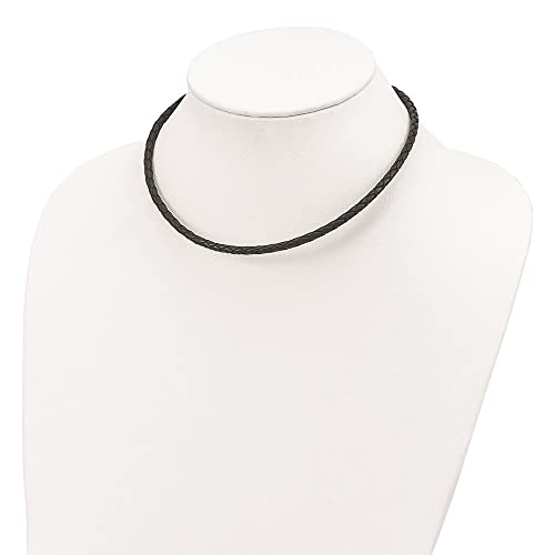 925 Sterling Silver 4mm Black Cord Leather Braided Necklace 16" to 20"2