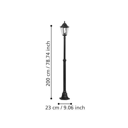 Miniatura 6 de Eglo Lámpara De Pie De Exterior Navedo, Luz De Exterior De 1 Foco, Lámpara De Pie De Aluminio Fundido Y Cristal, Color Negro, Plata-Patina, Portalámparas E27, Altura 200 Cm, Ip44