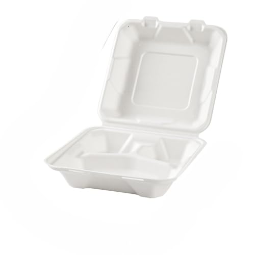 使い捨てハンバーガーボックス分解可能な食器サラダペストリーパッケージボックス弁当仕切りプレート環境に優しいサトウキビペースト(100パック) (A 8 3グリッドバーガーボックス(ホワイト))