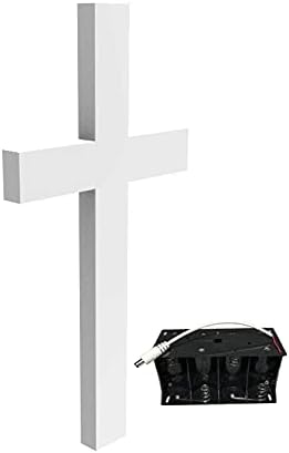 FixtureDisplays® White Cross, Christian Lighted Church Sign White Plexiglass LED Light w/ D1 Battery Housing Battery Pack Holder 11673-WHITE+13159