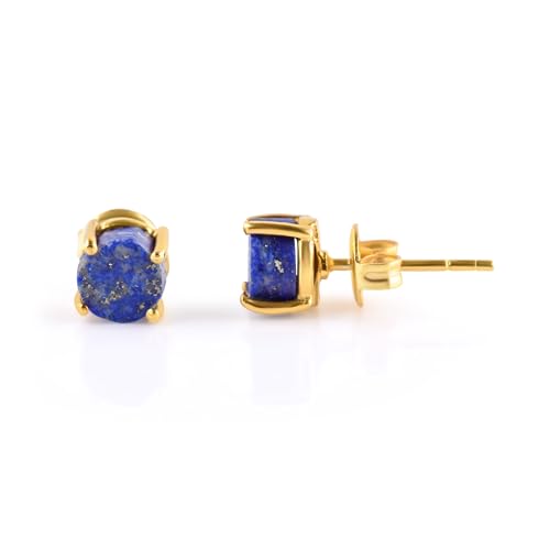 InfinityGemsArt Raw Lapis Lazuli Gold Earrings For Women Natural Blue Gemstone Dainty Pair Birthstone Energy Crystals Jewelry 14K Gold Plated Flat Back Earrings Trendy Mothers Day Jewelry For Mom