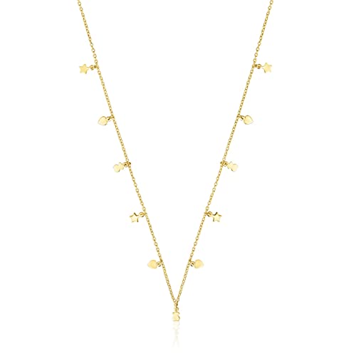 TOUS Collar con Baño de Oro 18Kt sobre Plata para Mujer con Motivos de Osos, Corazón y Estrella 3,5mm y Anilla de 40cm, Largo 43 cm, Atemporal y Elegante, Colección Cool Joy