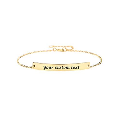 Mrenite 10K 14K 18K Gold Personalized Bar Bracelet For Women Customized Engraved Any Name Date Numbers Bar Bracelet Jewelry Gift For Her Wife #TOP24