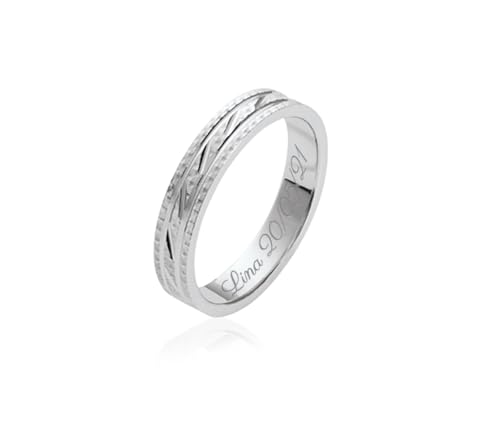 Alliance homme argent 925 rhodié gravée au design noble martelé et strié