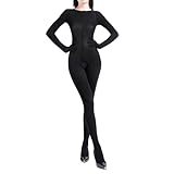 ZCGFKANYU Body Stockings for Women Long Sleeve Full Body Bodysuit Includes Five Finger Glove Bodystocking Velvet 120D
