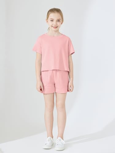 Image of Girls Clothing 2 Piece Summer Set Short Sleeve Tops Shirts Baggy Shorts with Pockets Fashion Outfits for Kids