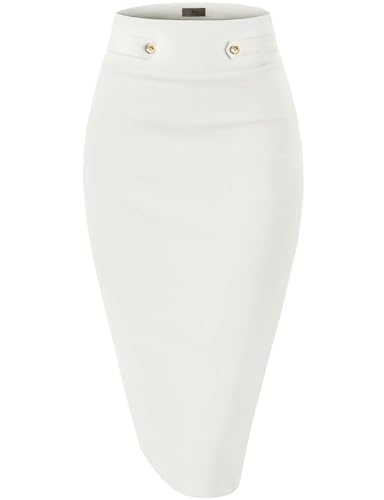 Image of Hybrid & Company Women's Nylon Ponte Skirt | Premium nylon ponte fabric, stretch comfort, pencil skirt design, below knee length, ideal for office and casual styling