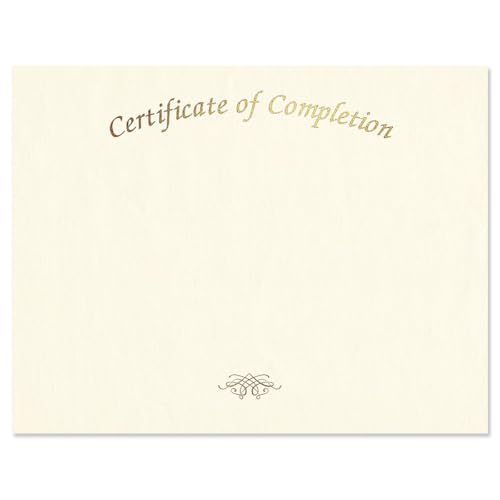 Certificate of Completion Gold Foil Paper - Pack of 25, 8-1/2" x 11" Laser & Inkjet Printer Compatible, for Office, Business Awards, Graduation, School Diplomas, Certification Training Employee