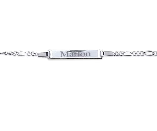 Tata Gisèle Gourmette Enfant Bébé en Argent 925/000 Rhodié - Chaine - Plaque avec Gravure Incluse - Emballage Cadeau (1.50)