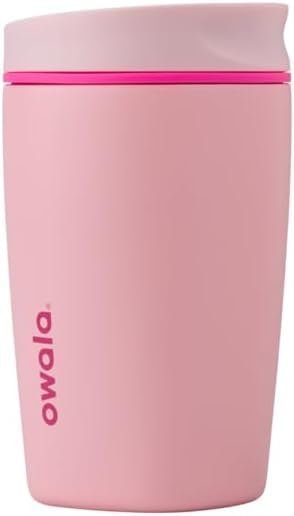 Image of Owala SmoothSip Slider Insulated Stainless Steel Coffee Tumbler, Reusable Cup, Hot Coffee Travel Mug, BPA Free 12 oz, Pink (Pucker Up) (Pack of 8)