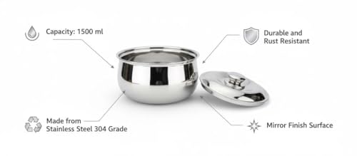 Image of AERO Homes Stainless Steel Heavy Grade Serving Bowl 1 Pc Set - Double Wall Insulated Hot & Cold Serving Bowls for Kitchen and Dining | Multipurpose Bowls | Set of 1-(1500ml)