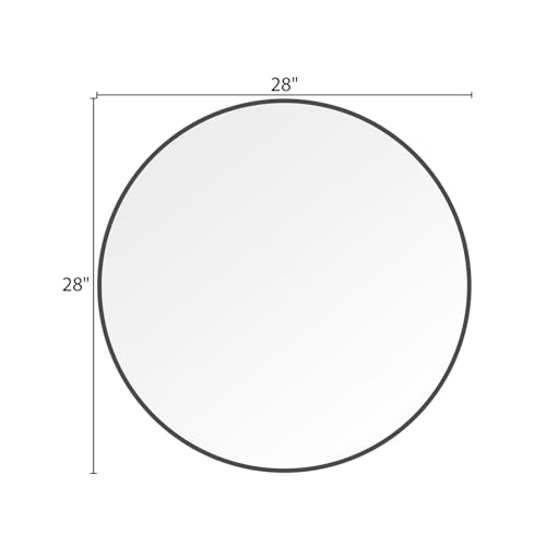 Image of WallBeyond Round Wall Mirror 28 inch Black Large Circle Mirror for Bathroom with Metal Framed, Round Black Mirror for Wall Decor, Vanity, Entryway Living Room