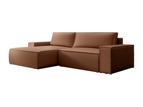 Vente-unique - Canapé d'angle Gauche Convertible en Tissu Effet Cuir Marron Amelia