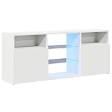 vidaXL Meuble TV avec éclairage LED, Blanc, 120x30x50 cm, Panneaux de Bois & Verre trempé, Support TV Jusqu’à 50
