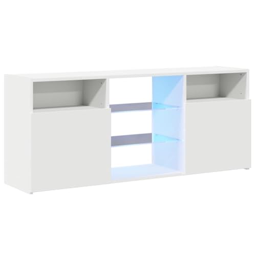 vidaXL Meuble TV avec éclairage LED, Blanc, 120x30x50 cm, Panneaux de Bois & Verre trempé, Support TV Jusqu’à 50, Buffet Bas avec étagères, Meuble Moderne de Salon