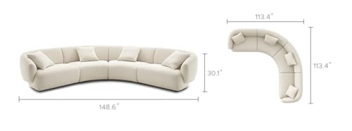 Image of (Premium Collection Curve Craft Modern Curved Sectional Sofa, Soft Seating Beige, Throw Cushions, Boucle Fabric (Color customisation and Physical Fabric Sample Available)
