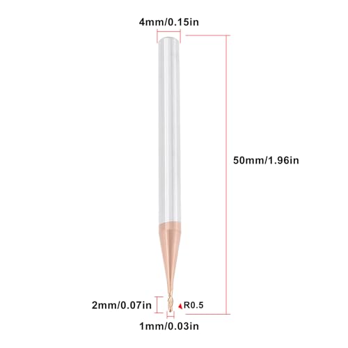 Image of 2Pcs 1.0mm Ball Nose End Mill AlTiN Coated HRC55 Tungsten Carbide for CNC Engraving