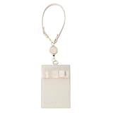 (Mianjian & ZIRUN)リール付きパスケース リール付きカードケース ICカードケース IDカードホルダー 縦 伸縮タイプ PU合皮 両面ポケット 定期入れ ストラップ付き リボン付き 通勤 通学 (White)