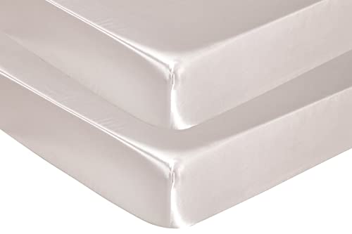 Image of Satin Crib Sheets 2-Pack for Babies & Toddlers - Soft, Gentle on Hair & Skin - Fitted Satin Sheets for Crib or Toddler Mattress