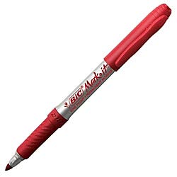 BIC Mark-it Fine-Point Permanent Markers, Red Ink, Silver Barrel, Pack of 12