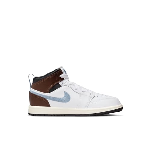 NIKE Preschool Jordan 1 Mid SE White/Blue Grey-Black-Sail (FQ8220 142) PS - Size 3y2