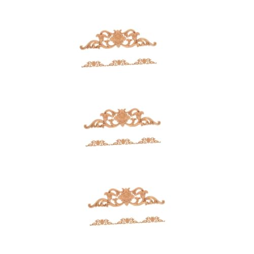 Amosfun 3 Juegos Apliques De Tallado De Muebles Calcomanías De Esquina Calcomanías De Estilo Europeo Taza Retro Adhesivo Universal Decoración Artificial Madera De Caucho Beige 4 Uds * 3